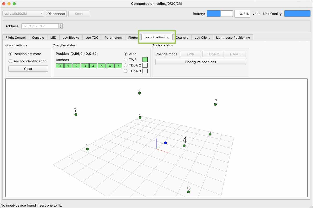 旧版客户端中的 Loco Positioning 标签页